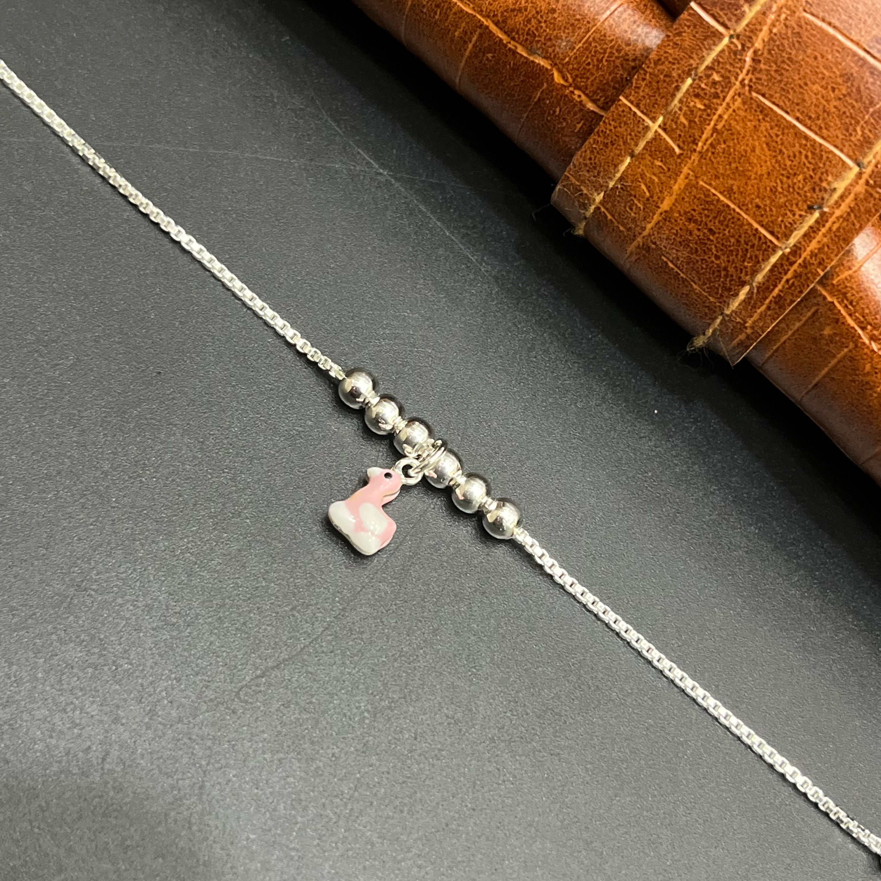 Silver Kids Bracelet Cute Rose Pink Duck Charms 925