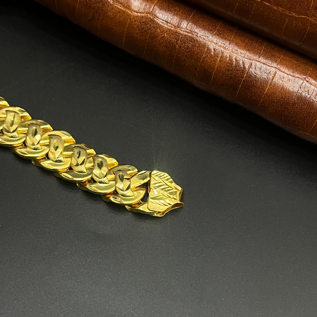 Silver Mens Bracelet Classic Sculpted Leaf Gold Finish 925