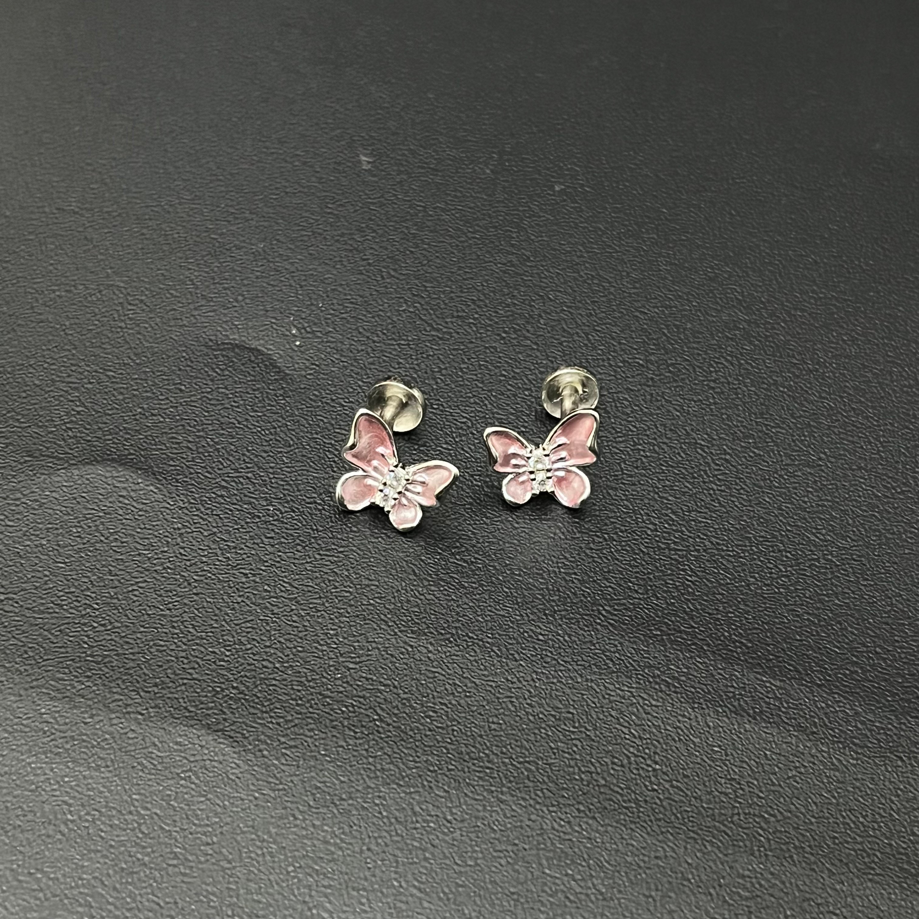 Silver Ladies Stud Butterfly Pink SS 925