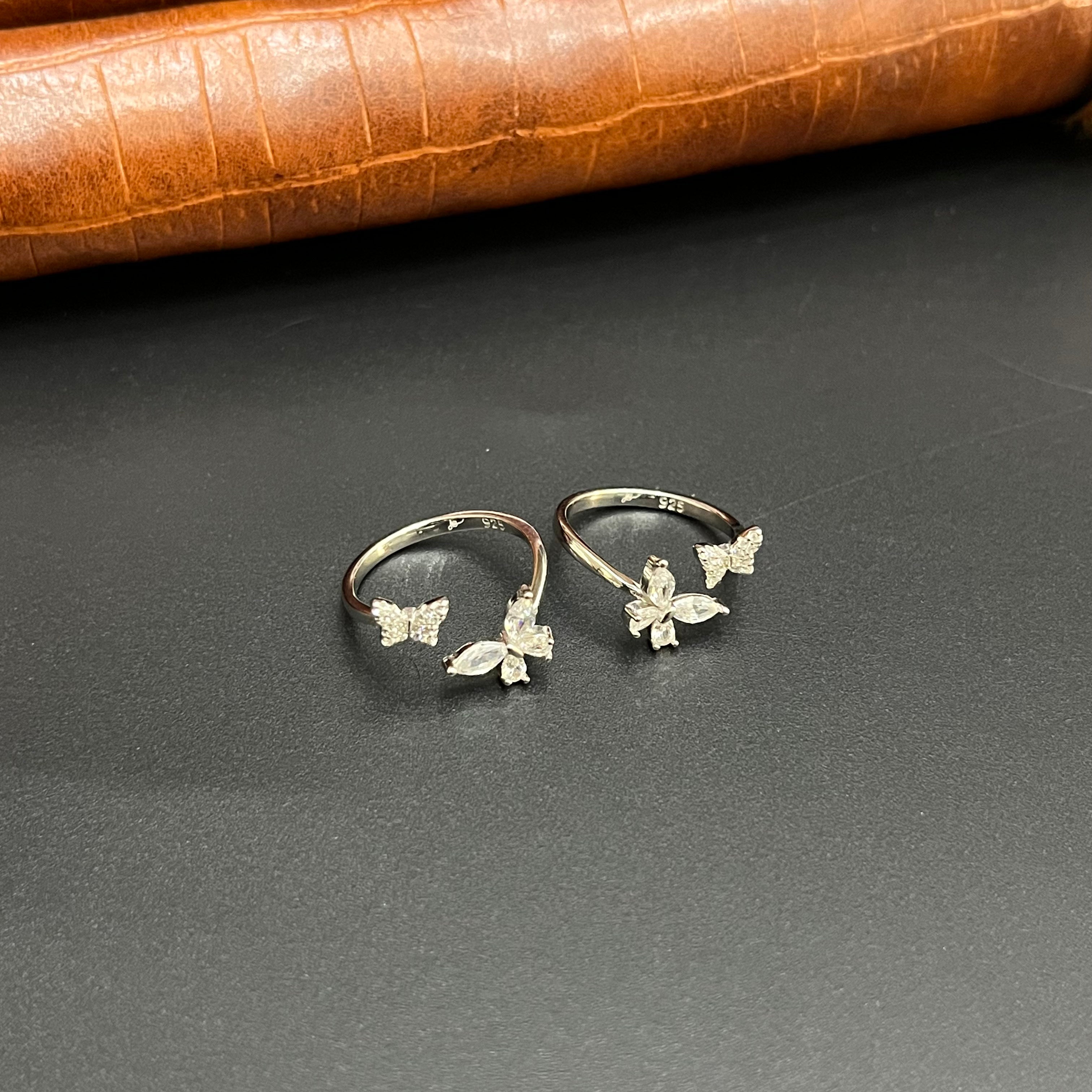 Silver Ladies Toe Rings 925 Cz Butterfly 925