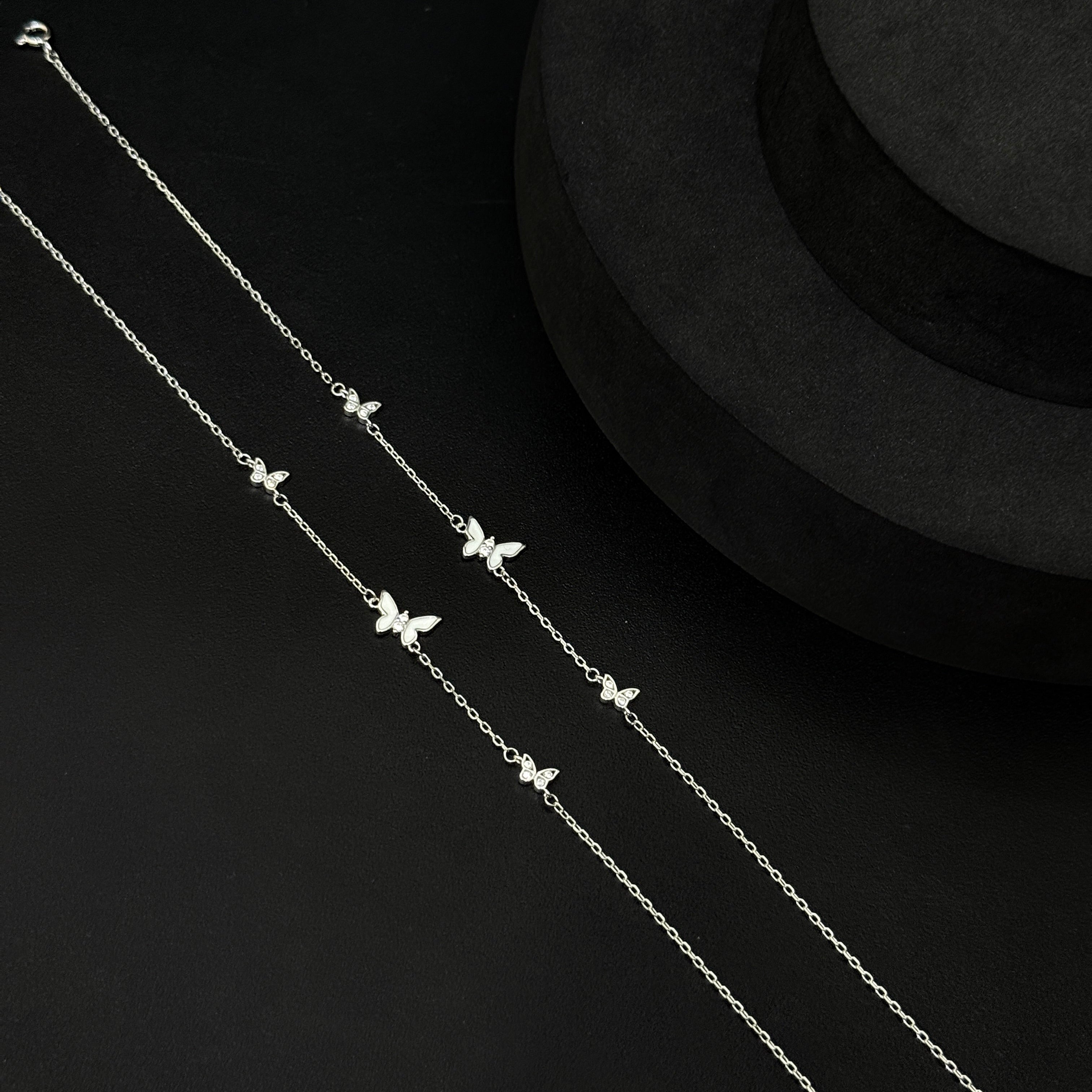 Silver Ladies Anklet_Triple Butterfly SS