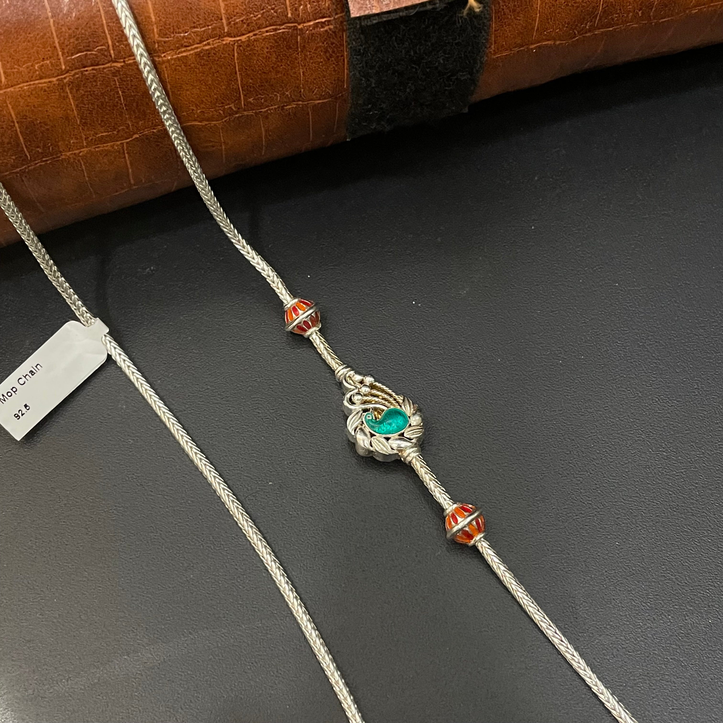 Sliver Thali Saradu Peacock Enamel Silver finished