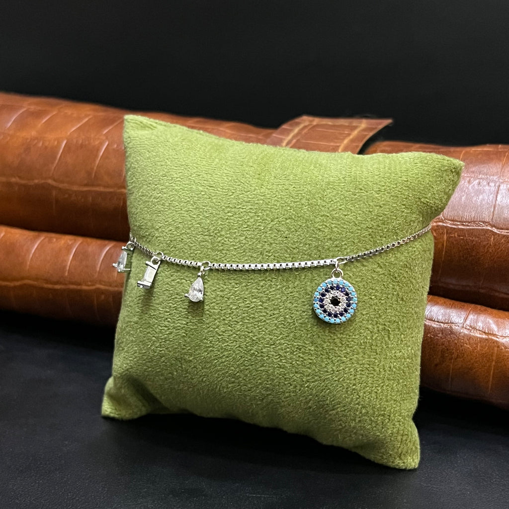 Silver Ladies Bracelet Luna Stone Blue Charms M01 925
