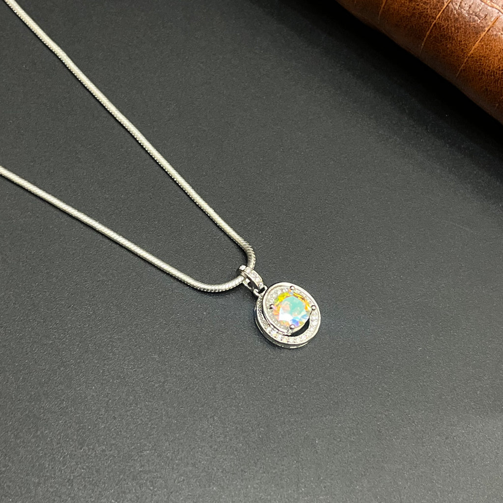Silver Ladies Pendant Multicolor Crystal Halo 925