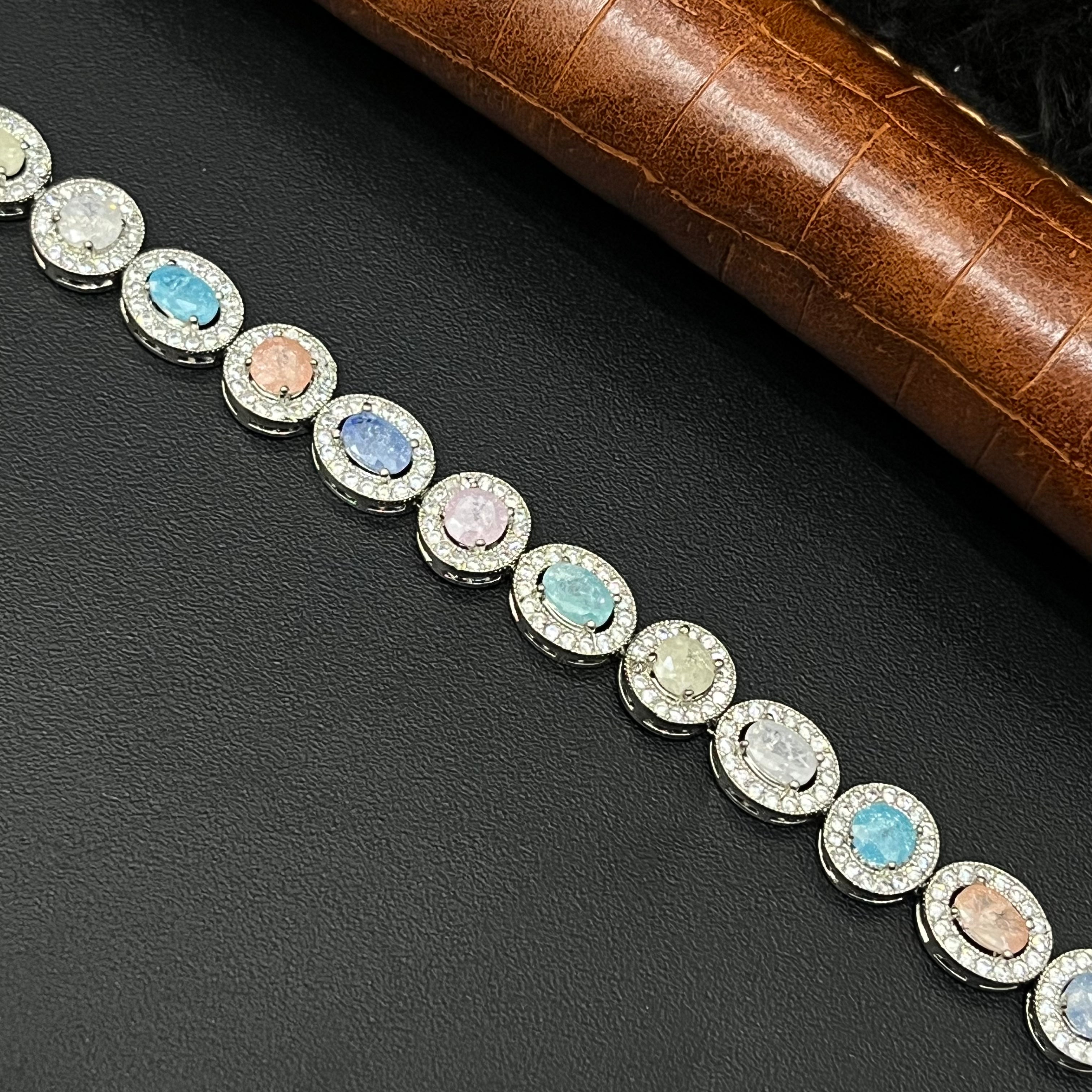 Silver Mozzanite Ladies Bracelet Blue