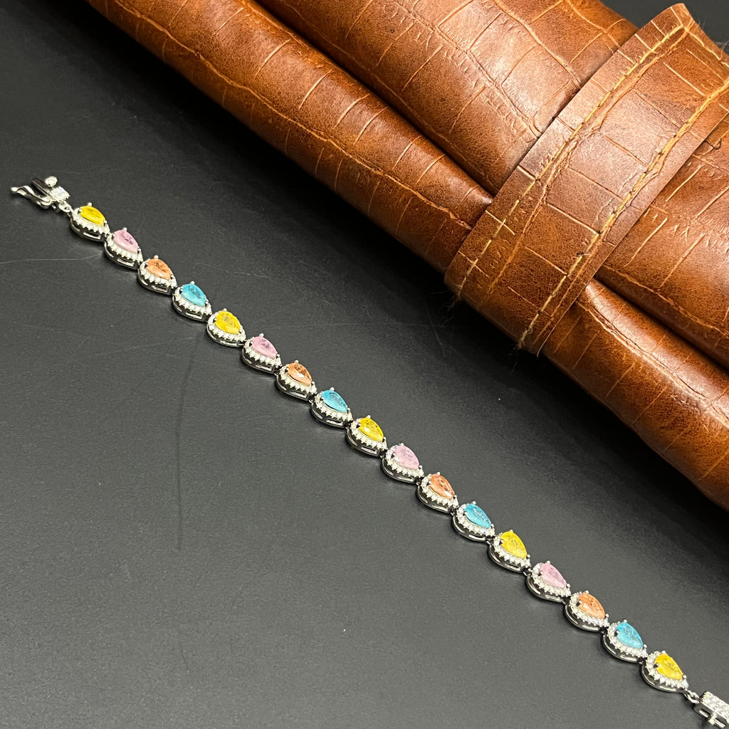 Silver Ladies Bracelet Rainbow Crystal Oval Link M01 925