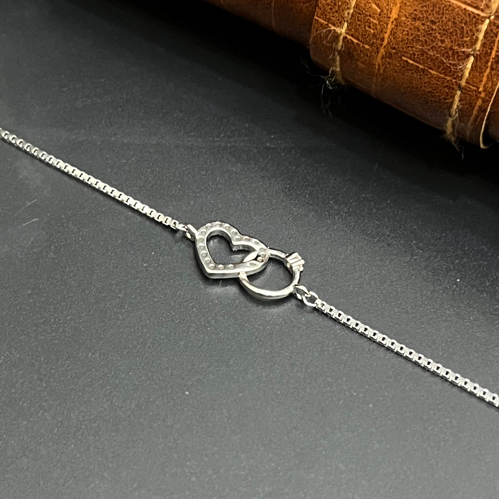 Silver Ladies Bracelet Ring Heart Mess 925