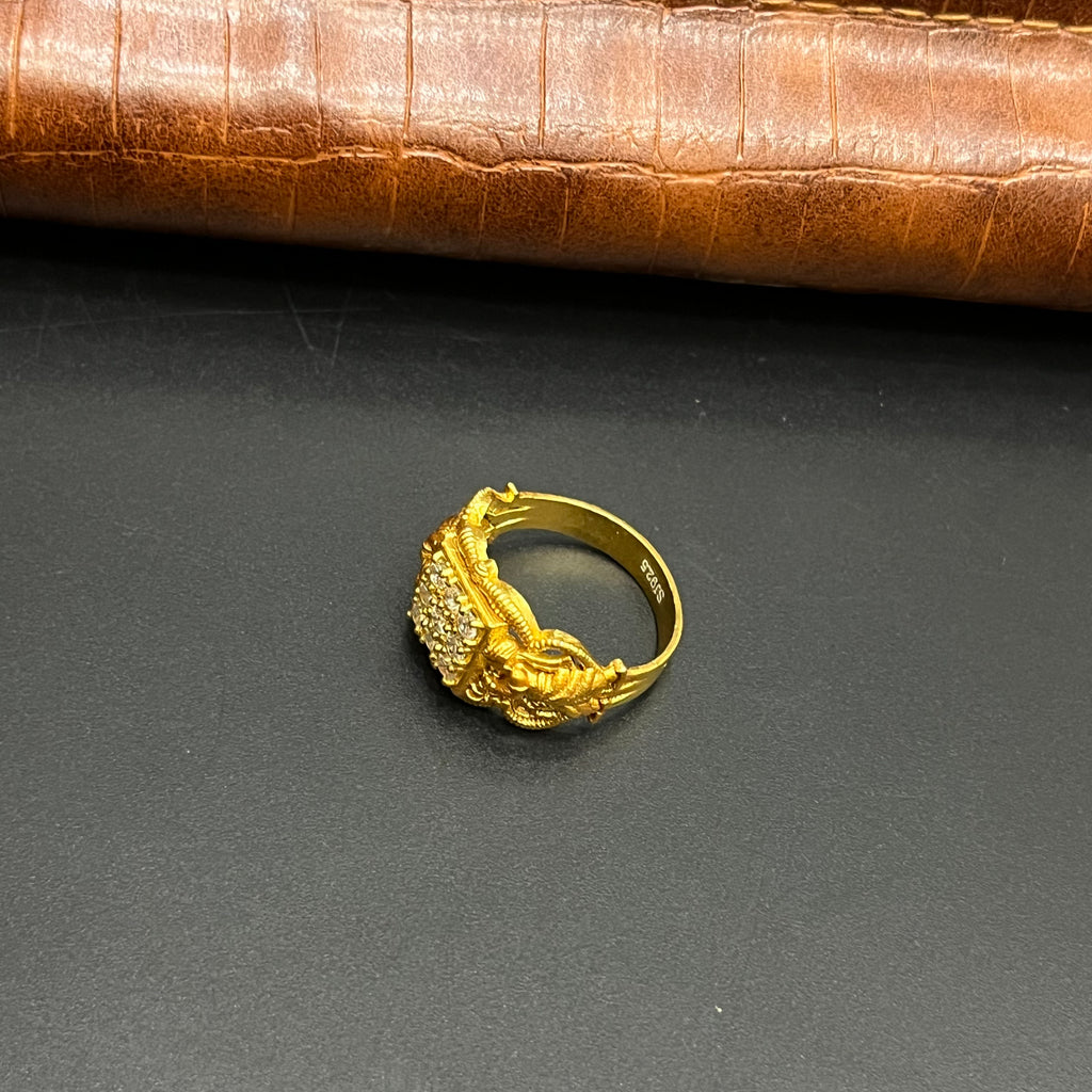 Silver Mens Ring Traditional Antique Maharaja Gold Finish 925