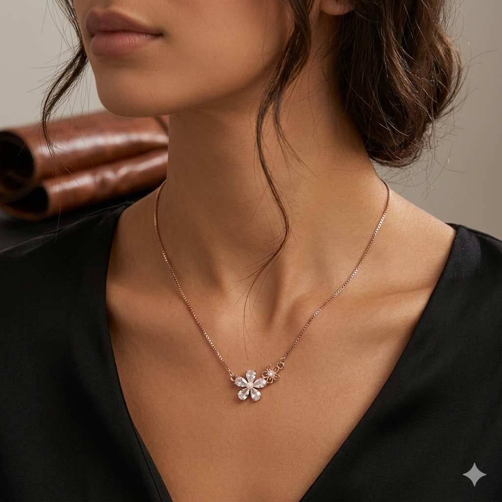 Silver Ladies Chain Petal Cz
