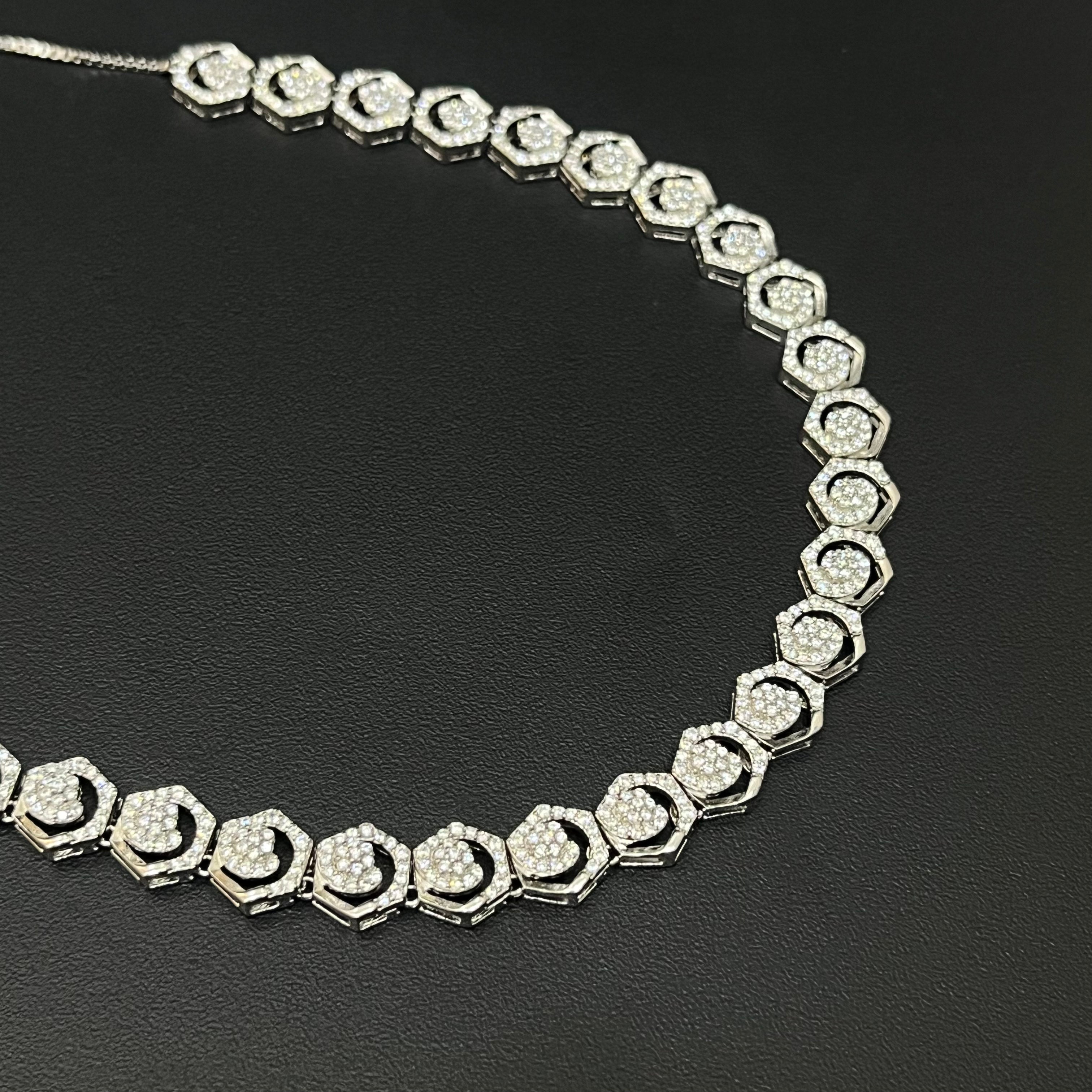 Silver U Shape Cz Zicron American Diamond Necklace