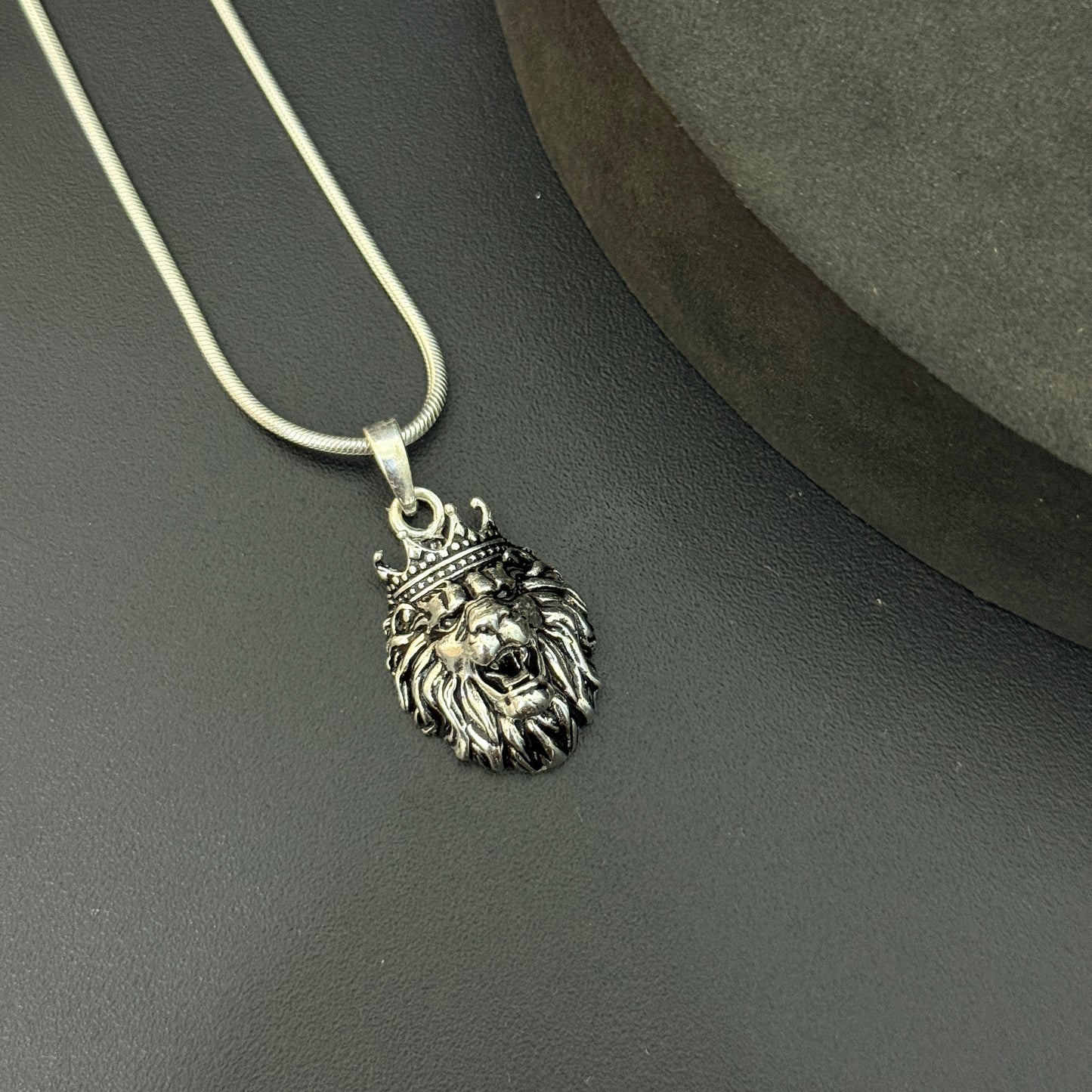 Silver Lion Pendant With crown