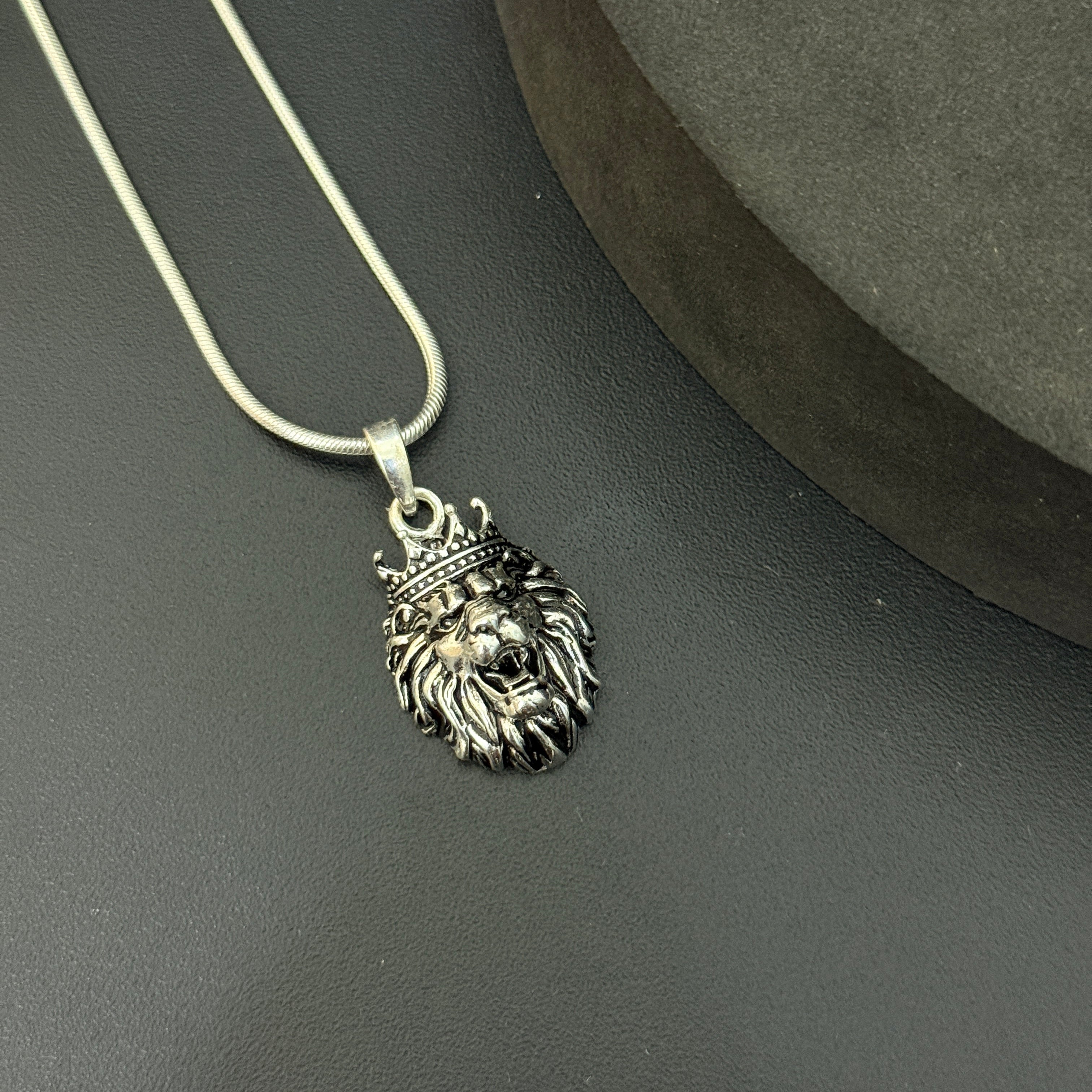 Silver Lion Pendant With crown