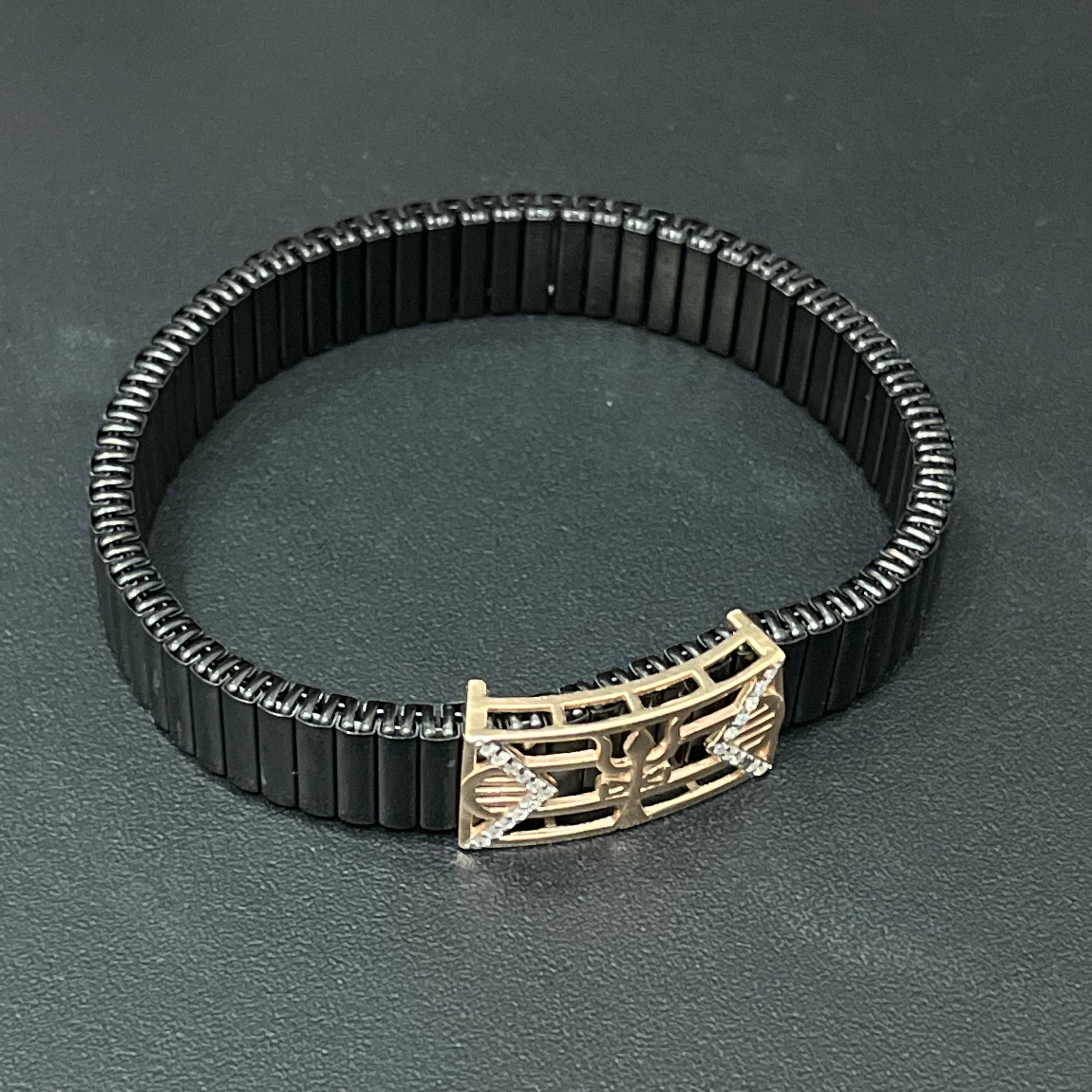 Silver Mens Flexible Bracelet Shiv Trishul Rosegold 925