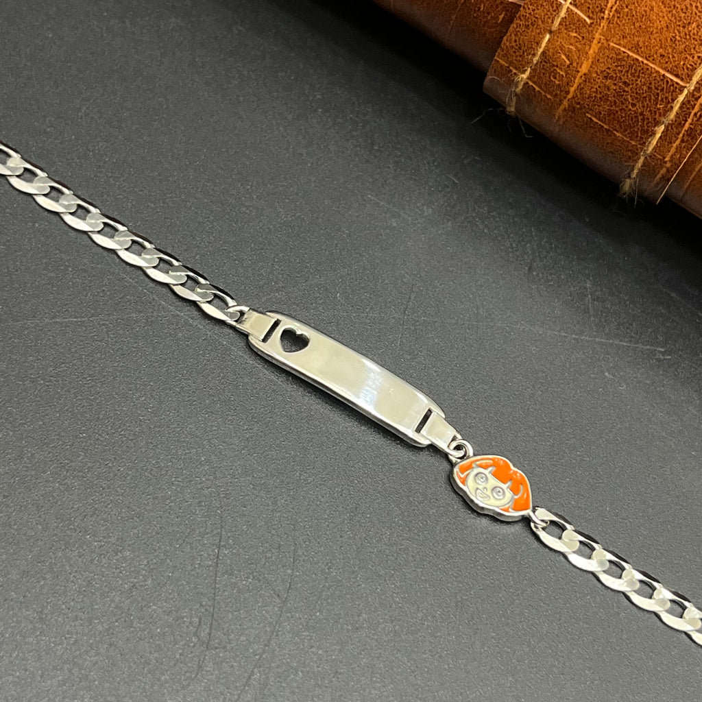Silver Customised Kids Bracelet Cute Orange Teddy Bear Charms 925