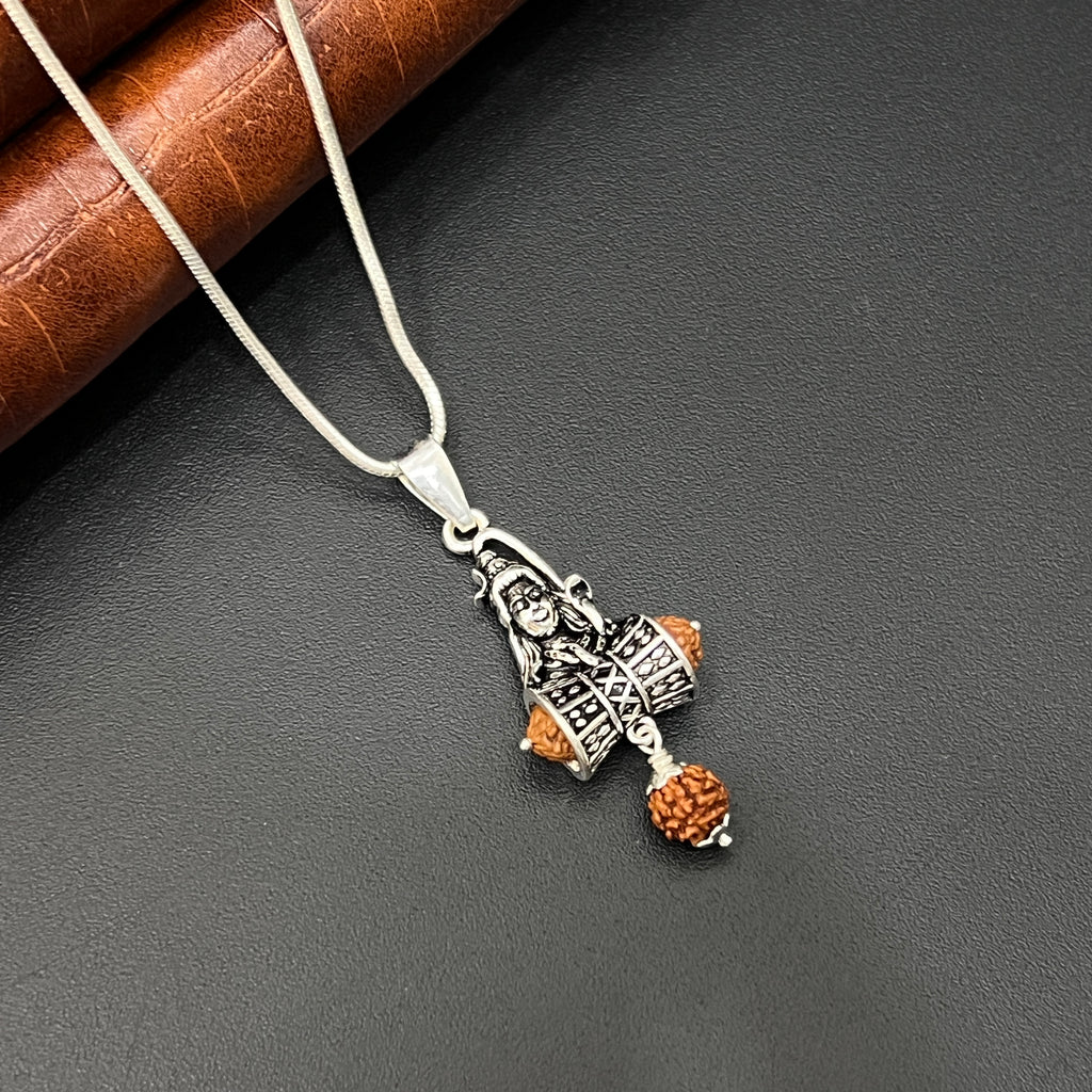 Silver Shivan Rudraksha Damru Pendant