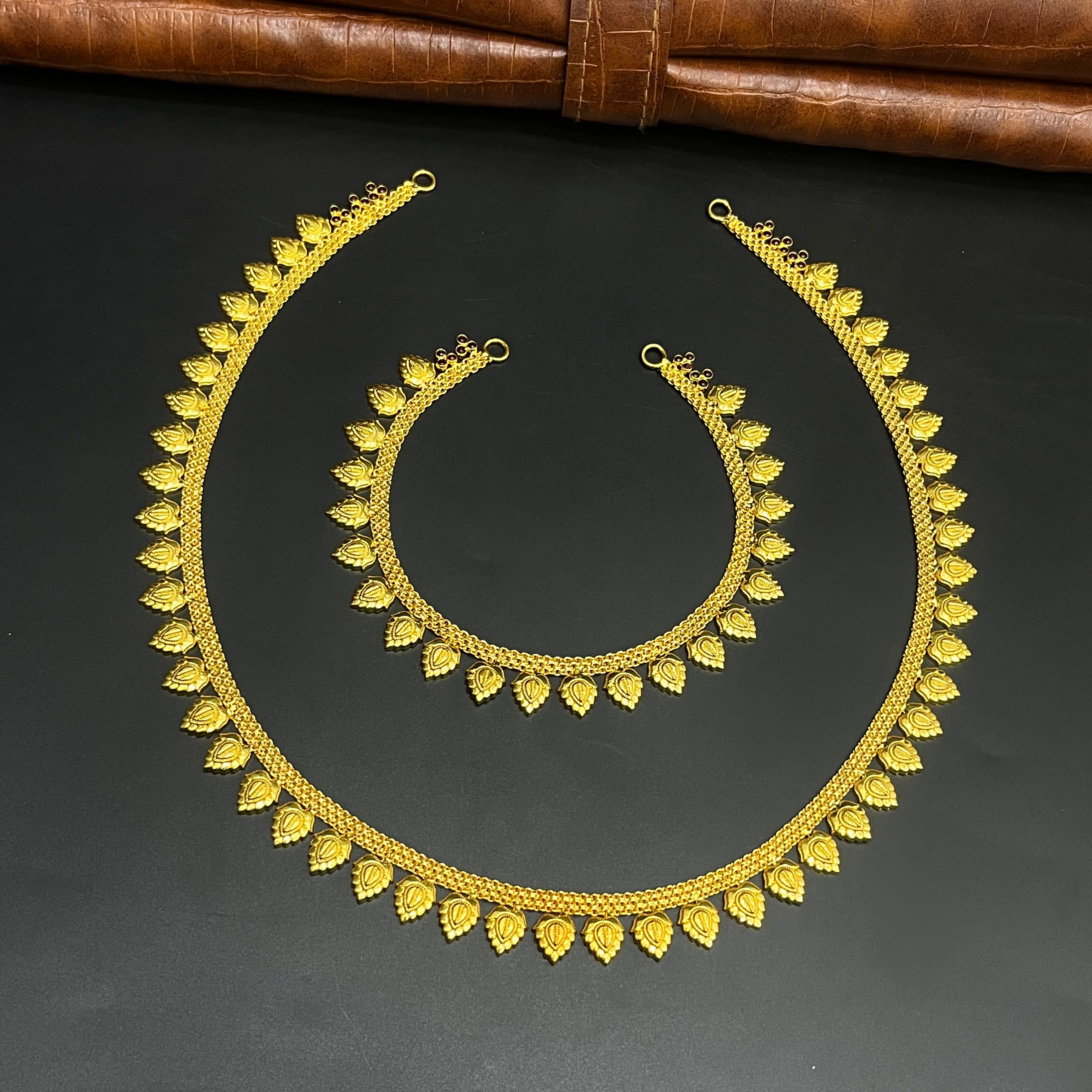 Silver Ladies Necklace And Haram Antique Mango Textured Gold Finish 925