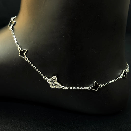 Silver Ladies Anklet_Twin Butterfly Black & White RG