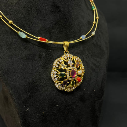 Silver Necklace Gold Finished Navratna Stones DS01