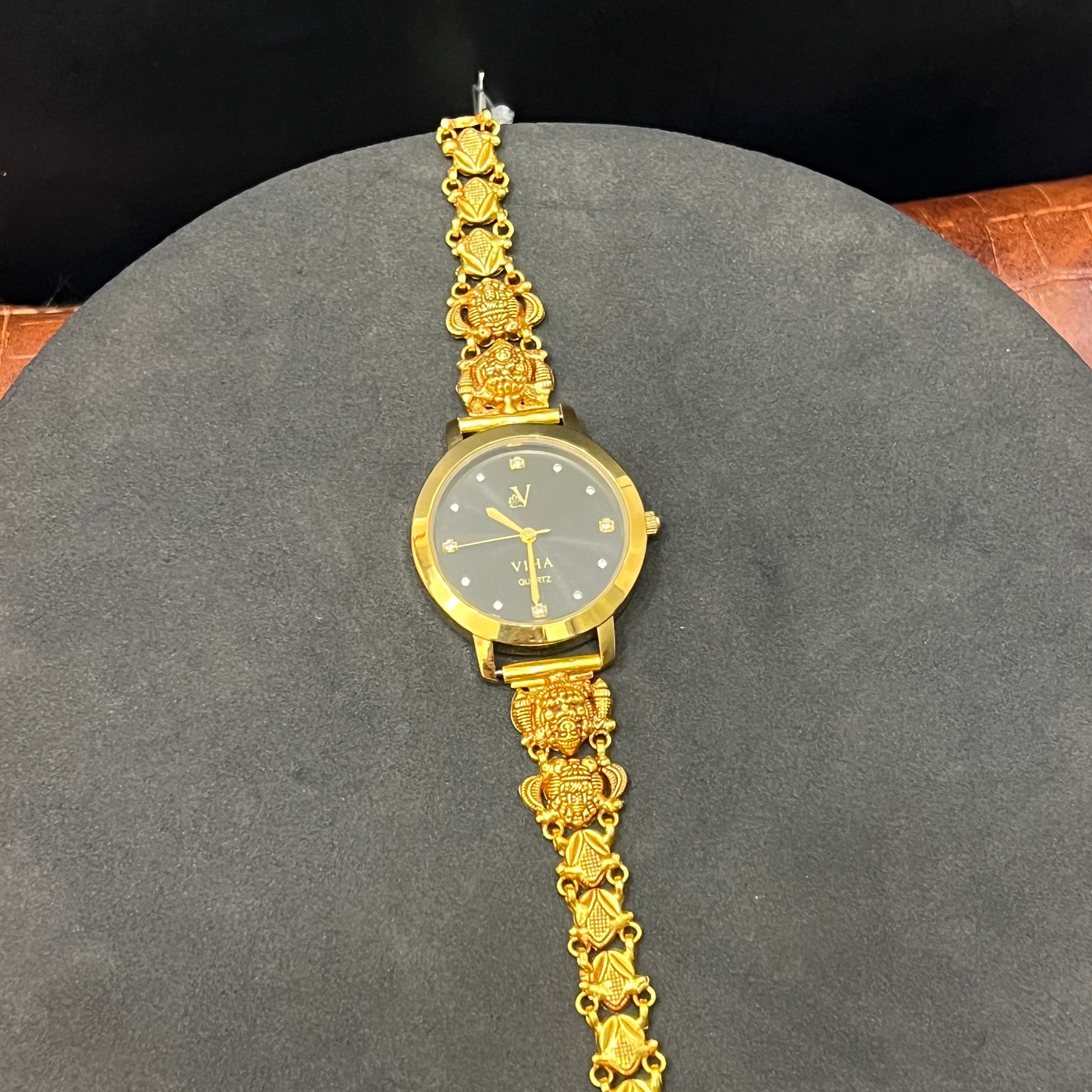 Silver  Ladies Watch Antique Lakshmi Face Gold Finish 925