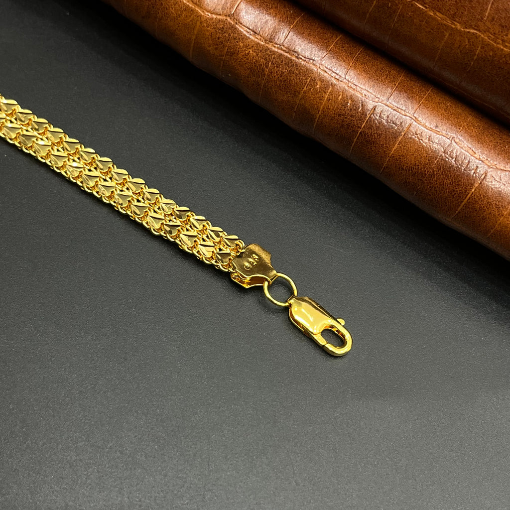 Silver Mens Bracelet Double Layer Heart Cut Gold Finish 925