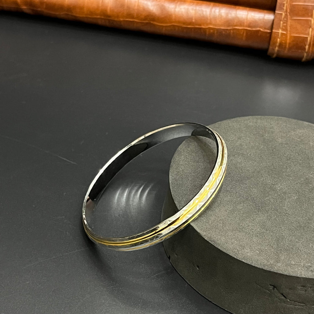 Silver Mens Kada Fancy Dual Tone Gold Finish M01