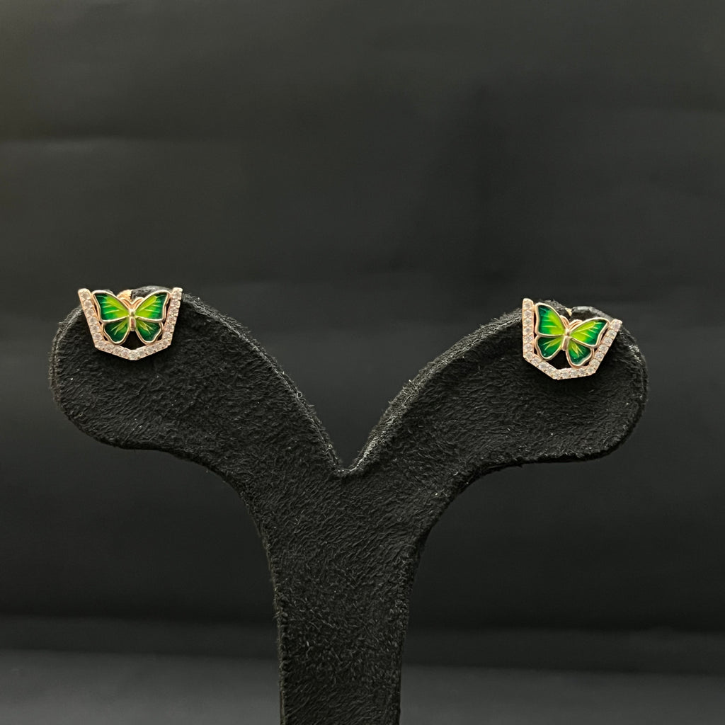 Silver Ladies Pendant Chain Butterfly Green