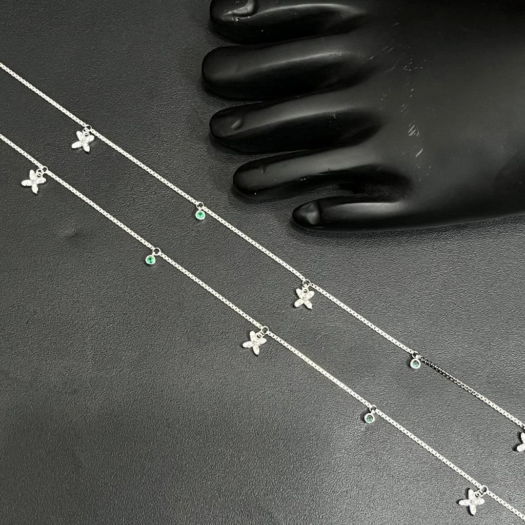 Silver Ladies Anklet Butterfly Grace Green Stone 925