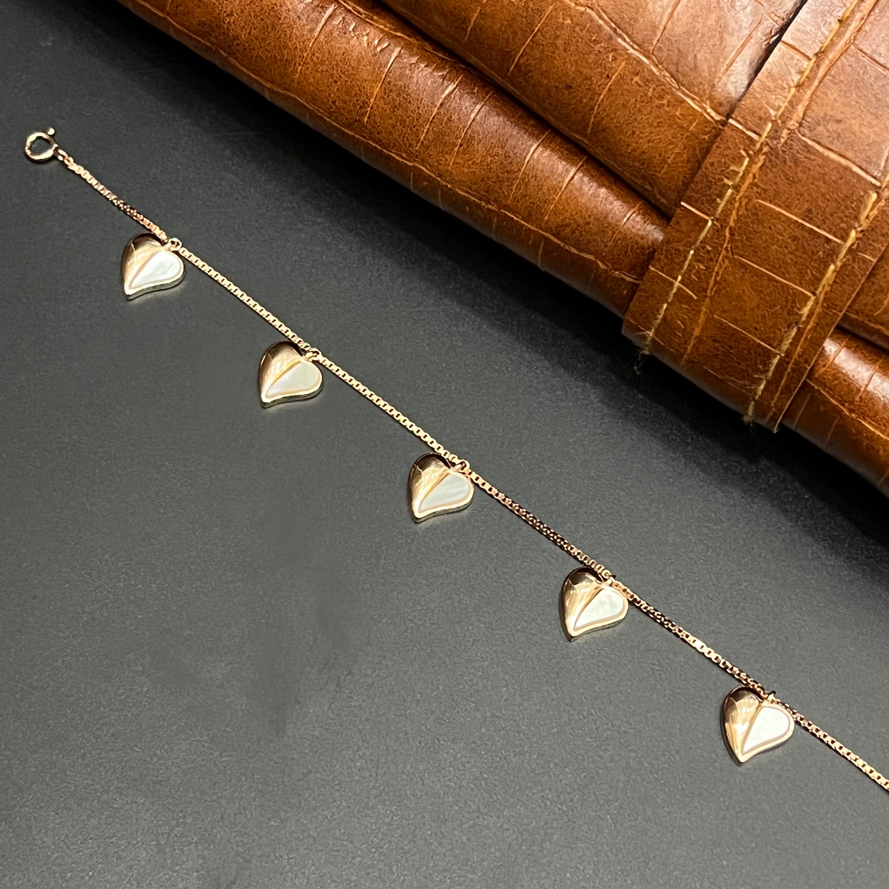 Silver Ladies Bracelet 3D Heart Charms Rose Gold 925
