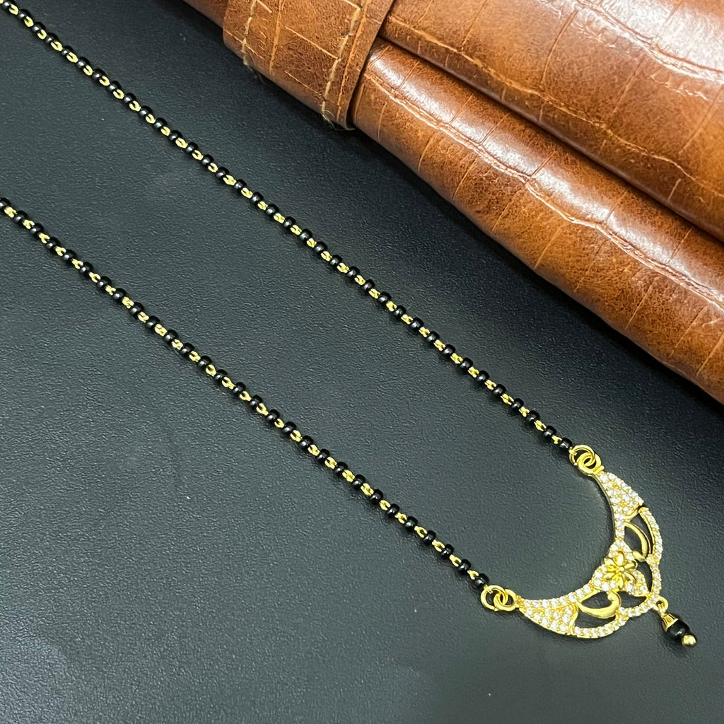 Silver Ladies Mangalsutra Black Beads Chain Gold Finished 3