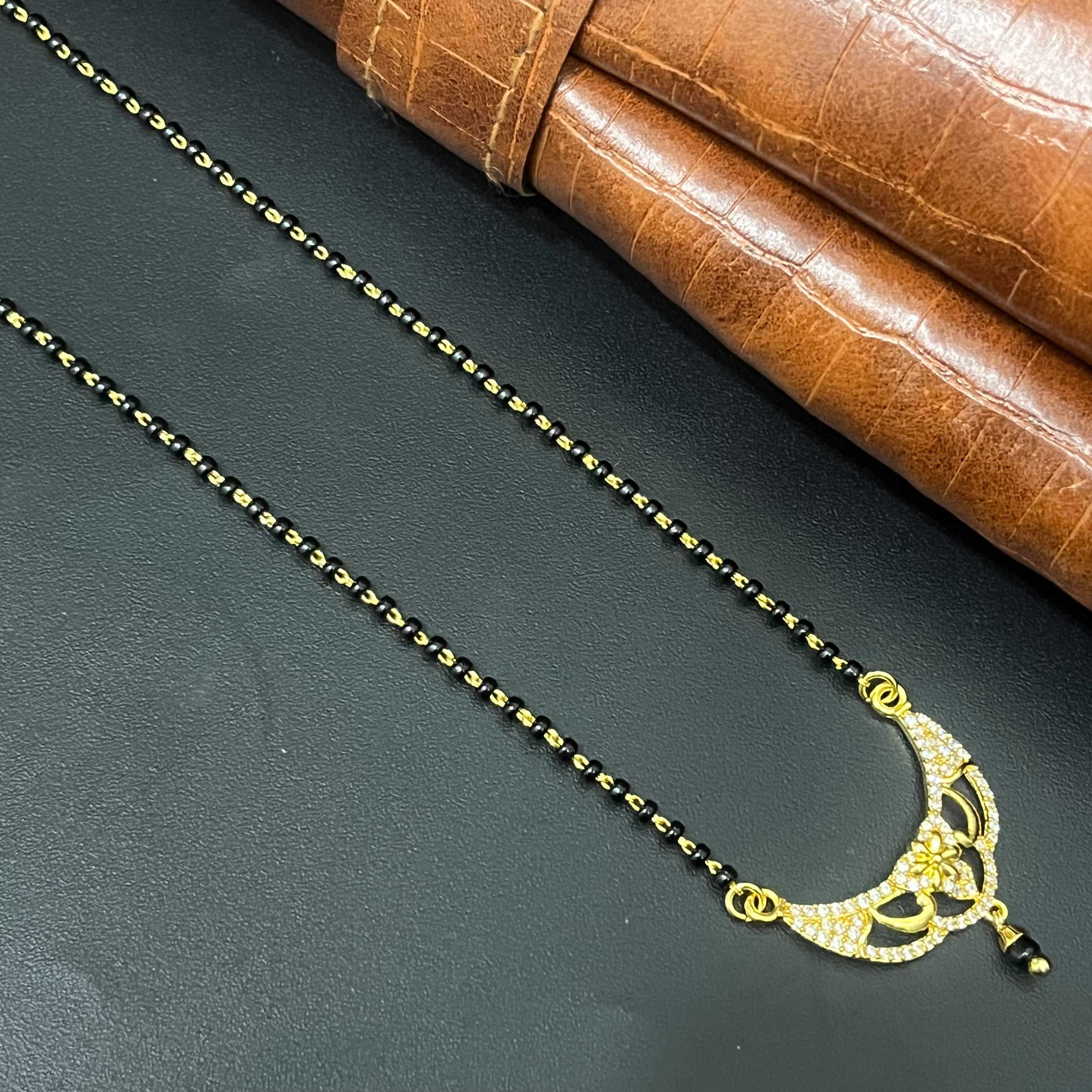 Silver Ladies Mangalsutra Black Beads Chain Gold Finished 3