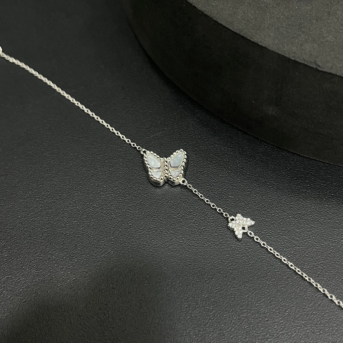 Silver Ladies Bracelet White Pearl Butterfly