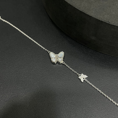 Silver Ladies Bracelet White Pearl Butterfly