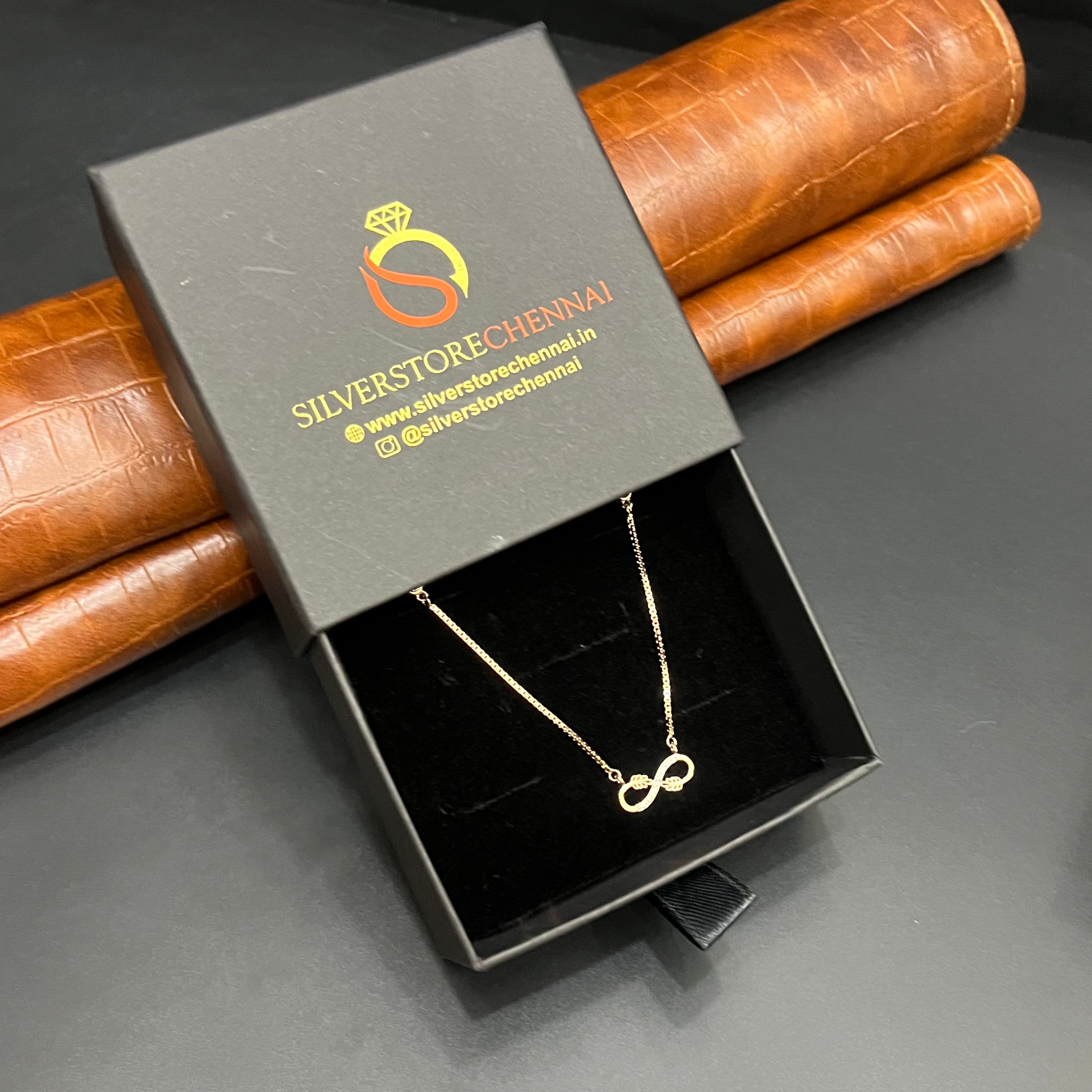 Silver Ladies Chain And Pendant Set Infinity Edition Rose Gold M03 925