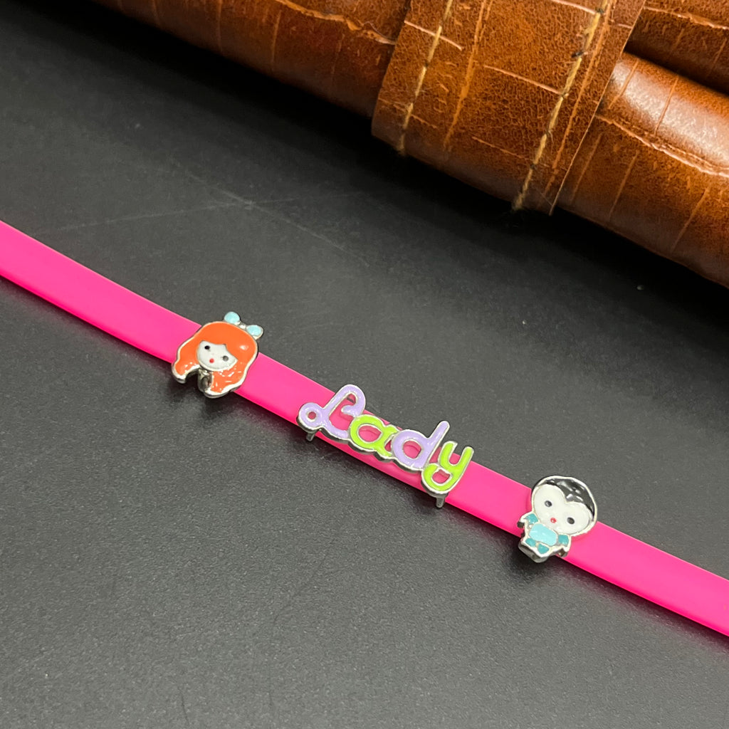 Silver Kids Bracelet Cute Characters Charms BABY Pink Band 925