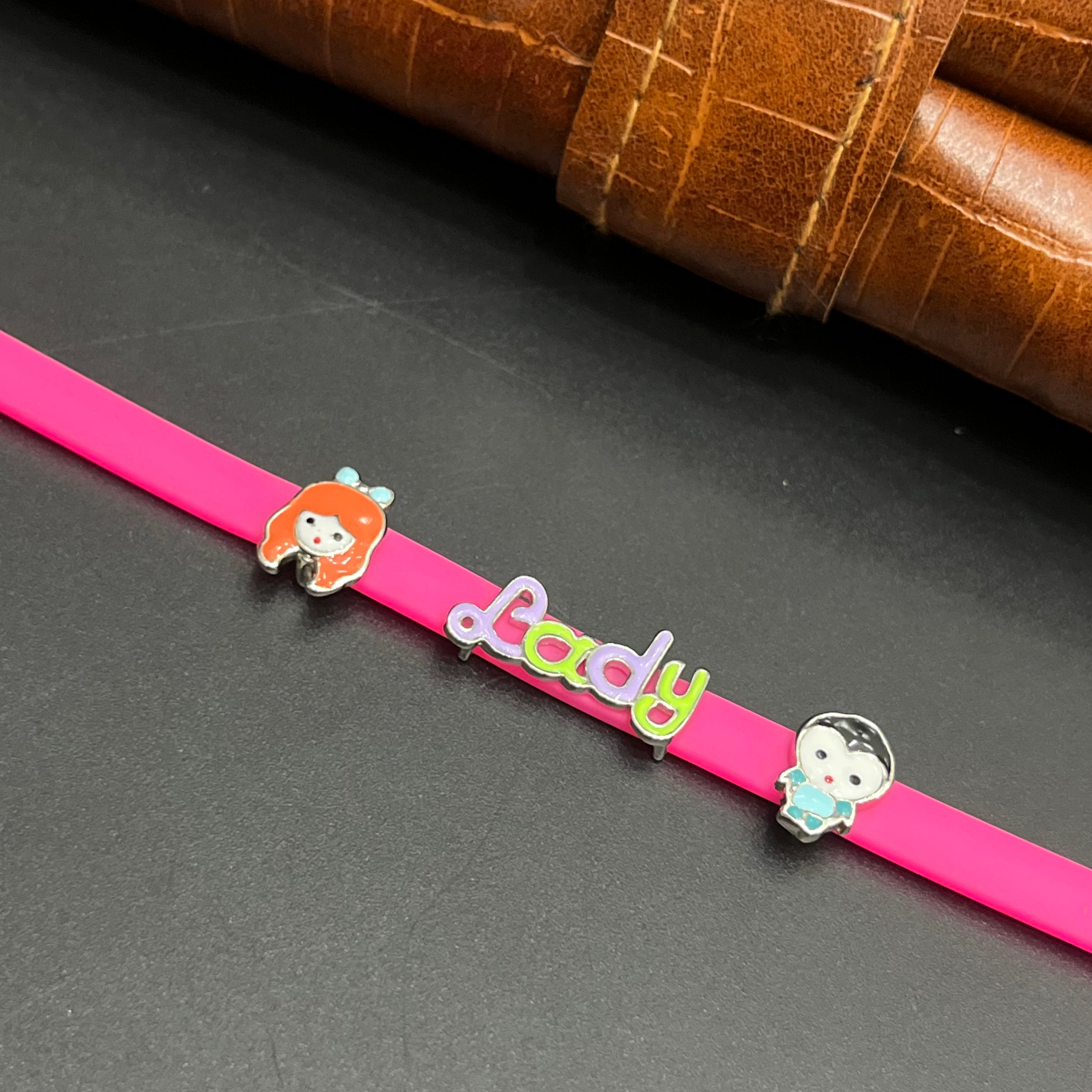 Silver Kids Bracelet Cute Characters Charms BABY Pink Band 925