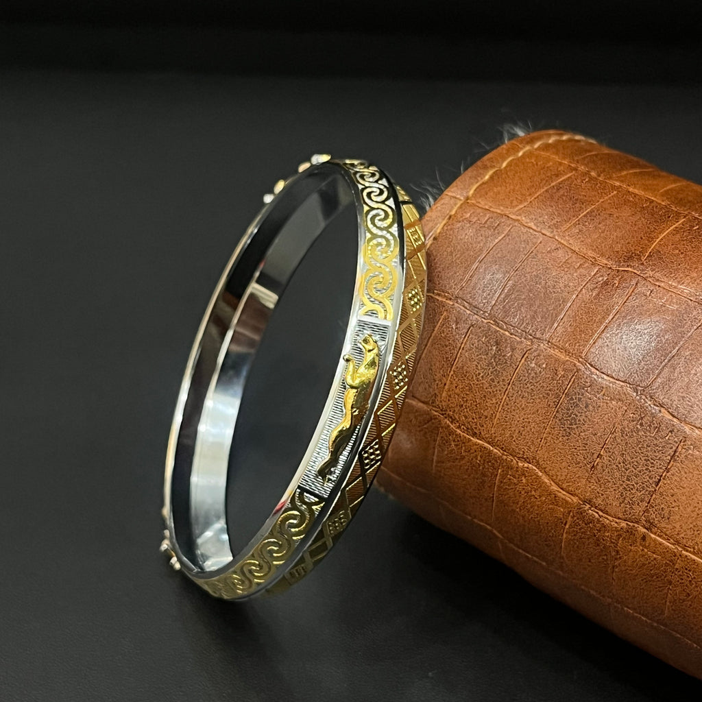 Silver Mens Kada Silver Gold Polish CNC Jaqaur DS 2